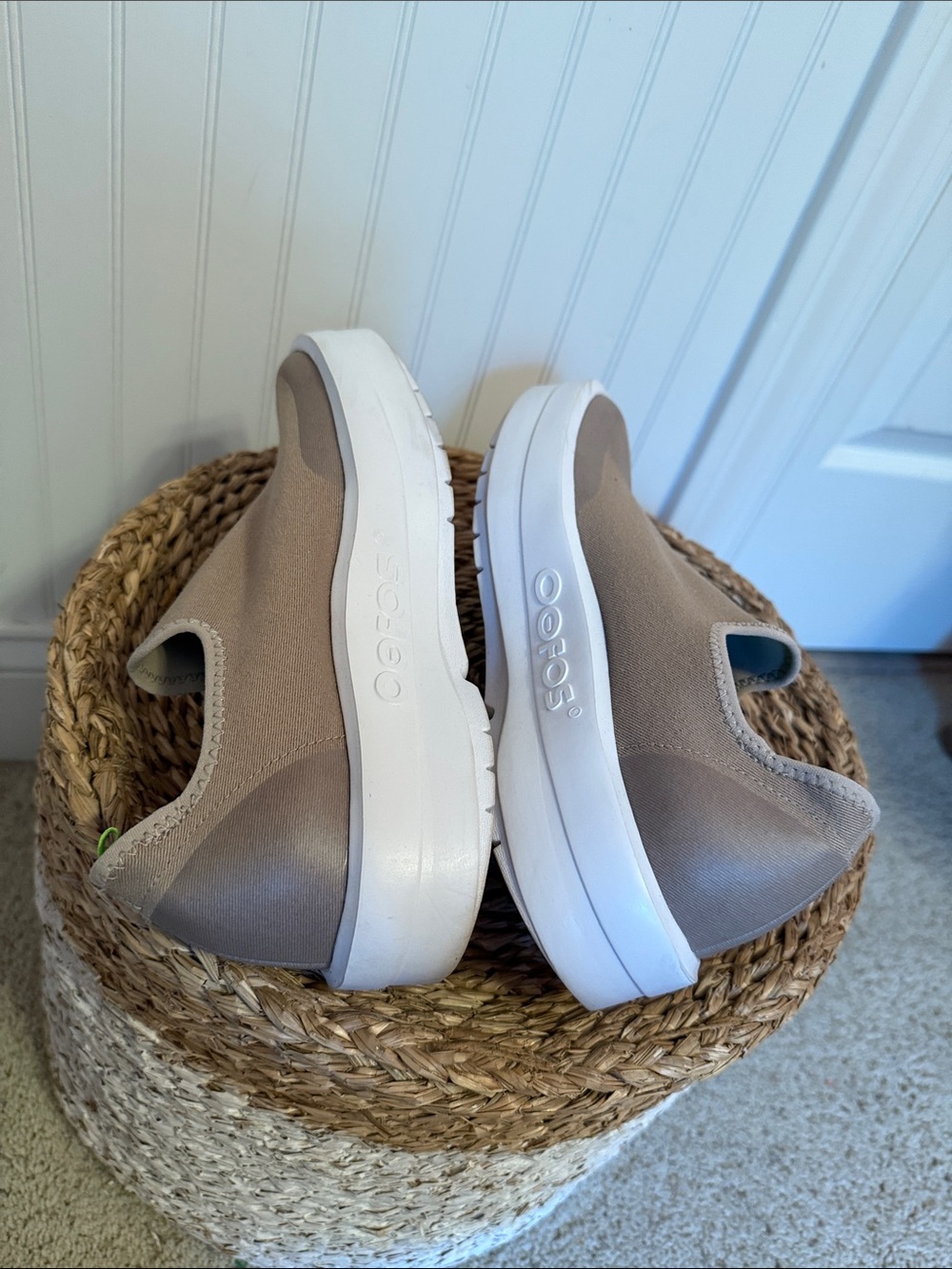 OOFOS Women’s Slip-On Sneakers in Tan with White Sole - Picture 5 of 7